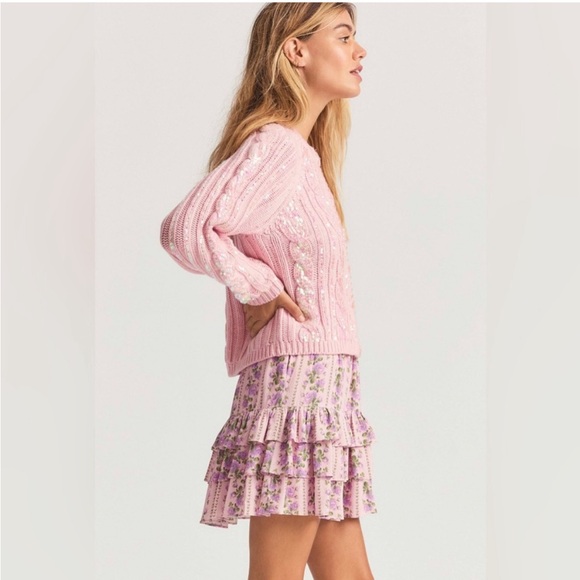 Loveshackfancy Tiered Floral Mini Skirt Blushing Pink Ruffle Coquette Size Small - Picture 4 of 12